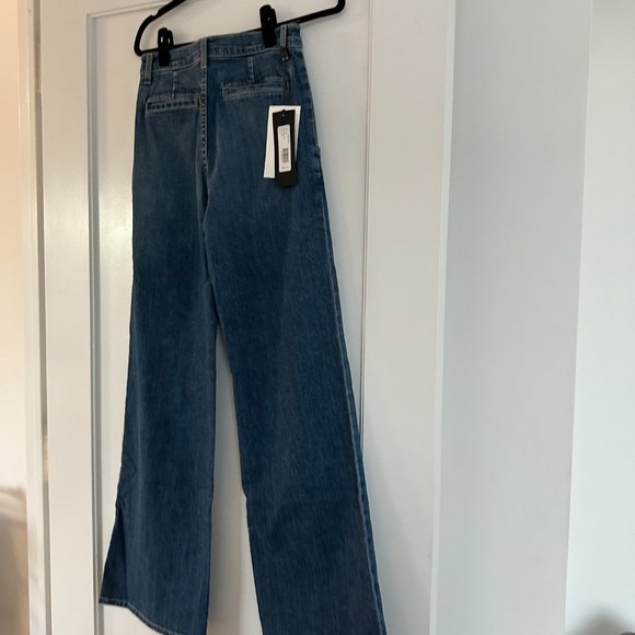 NWT Nili Lotan Flora Trouser Jeans Mid Rise Wide-leg Pleated Sz 25 Classic Wash - Picture 9 of 9